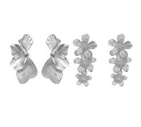 KBRPEY Set de 2 Pares de Pendientes Mujer Pendientes Exagerados con Diseño de Flores y Hojas Bisutería Ligera de Moda para Uso Diario Fiesta y Boda (Plata)