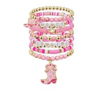 KBRPEY Set Pulsera Mujer Letras Pulseras Joyas Cowgirl Vaquera Apilables EláSticas Multicapa Brazalete Regalo Mujer NiñA Accesorios Moda