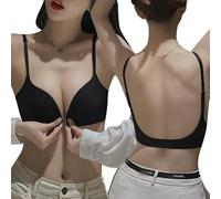 KBRPEY Sujetador de Espalda Baja - Bralette Triangular Inalámbrico Sin Costuras - Invisible Sin Espalda - Halter con Tiras Abiertas de Corte Bajo y Botones Delanteros