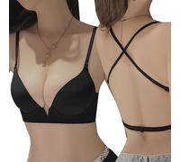 KBRPEY Sujetadores Mujer Push up sin Aros Diseño Cruzado Espalda Efecto Escote Profundo Tirantes Ajustables Sujetador Cómodo Transpirable sin Costuras Forma V para Vestidos Escotados