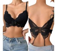 KBRPEY Sujetadores Mujer Push up sin Aros Encaje Triangular Efecto Realce Copas Moldeadas Tirantes Ajustables Diseño Mariposa Sujetador sin Costuras Elegante Cómodo Soporte Ligero