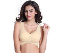 KBRPEY Sujetadores Mujer sin Aros Push up Encaje Forma V Cómodo Transpirable Sujetador sin Costuras Soporte Efecto Realce Natural Elegante Ropa Interior Diario
