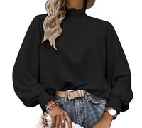 KBRPEY Top de Cuello Alto Pierda Camiseta Mujer Manga Larga Tops Blusa Manga de Linterna Casual Manga Larga Color Sólido Blusa Camisa Mangas Largas Sueltas