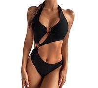 KBRPEY Traje de Baño de Vendaje Mujer Bikinis Reductor Braga Alta Bañadores Una Pieza Bikini Top Conjuntos de Baño de Playa con Cordones Biquini de Natacion (Negro L)