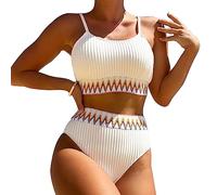 KBRPEY Traje de Baño Mujer Conjunto de Bikini Tankini Trajes de Baño Ahuecados Bañador Atractivo de Dos Piezas Verano Swimwear Ropa de Baño de Playa Cintura Alta (Blanco XL)