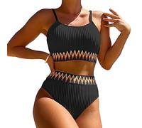 KBRPEY Traje de Baño Mujer Conjunto de Bikini Tankini Trajes de Baño Ahuecados Bañador Atractivo de Dos Piezas Verano Swimwear Ropa de Baño de Playa Cintura Alta (Negro L)