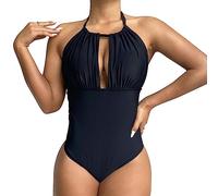 KBRPEY Traje De Baño Mujer Una Pieza Banador Mujer con Cuello En V Push Up Traje de baño Acolchado Bañadores Mujer Reductores Barriga Ropa De Baño Mujer (Negro L)