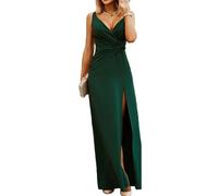 KBRPEY Vestido Mujer Elegante Cuello En V Camisola Vestidos de Fiesta Mujer Elegantes Vestido Confort Vestido con Abertura Sexy Vestido Largo con Espalda Baja(Verde XL)