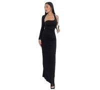KBRPEY Vestido Sexy Verano Vestido de un Hombro Vestido con Cuello Halter Vestidos Largo Fiesta con Abertura Vestido Color Sólido para Mujer Slim Fit Maxi Vestidos Casual Dress Bodycon