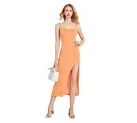 KBRPEY Vestido Tirantes Mujer Verano Midi Cuello Drapeado Abertura Lateral Elegante Vestidos de Fiesta Coctel Ceremonia Casual Bodycon Vestido Ajustado Fiesta Noche