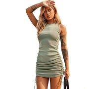 KBRPEY Vestidos de Verano Mujer Vestidos Casual sin Mangas Plisado Vestido de Mujer Ajustado sin Mangas Sexy Elegante Bodycon Vestido Verano para Cóctel Fiesta Partido Playa Club (Verde S)