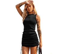 KBRPEY Vestidos de Verano Mujer Vestidos Casual sin Mangas Plisado Vestido de Mujer Ajustado sin Mangas Sexy Elegante Bodycon Vestido Verano para Cóctel Fiesta Partido Playa Club (Negro S)