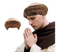 KBSICWO Peluca Marrón de Monje, Peluca Hombre Semi Calva de Látex, Pelucas Calva Falsa Monje para Halloween Disfraz Cosplay Carnaval (Marrón)