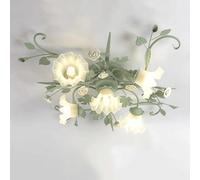 KBUUKYYXouy Lámpara de techo de estilo rústico con diseño semiempotrado de cristal de leche verde, iluminación de techo con flores florales modernas, lámpara de techo vintage de estilo francés