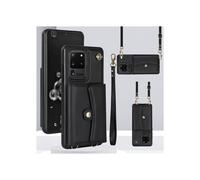 KBY Case for Samsung Galaxy S20 Ultra 6.9", Shockproof PU Leather Case with Wrist Strap and Card Slots - Black