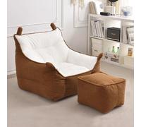 KBZSlyn Bean Bag Chair Cover (No Filler) Giant Bean Bag Chair Sofa For Adults Teens, Comfortable Lambswool Large Bean Bag Chairs with Armrests For Bedroom Living Room Kids Furniture(Brown,One Set)