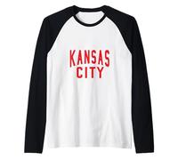 KC Rojo y Negro Kansas City Old School Throwback Camiseta Manga Raglan