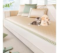 KCCRHIN Funda De Sofa Fresca para Verano Cubre Sofa 3 Plazas De Seda De Hielo Funda para Sofa Chaise Longue 3/2/4 Plazas Protector De Sofa Antideslizante Cubiertas De Sofá,Beige,90 * 180CM