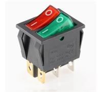 KCD6 Double Red Green Light Rocker Switch 6Pin ON-OFF 30 * 22mm 2 Ways Boat 1Pcs(6P2T Red Green Light)