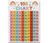 KCDFDVJFBM 100 Chart Number Line with Boho Rainbow and Daisies Educational Print for Counting Math Skills and Vibrant Classroom Wall Decor(Unframed,12x18inch(30x45cm))