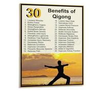 KCDFDVJFBM 30 Benefits of and Tai Chi Poster Canvas Wall-Art Print Calming Decor for Living Room Bedroom Yoga Studio Corner(Framed,08x12inch(20x30cm))