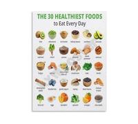 KCDFDVJFBM 30 Healthiest Foods to Eat Daily Poster Superfoods Nutrition Chart Canvas Wall-Art for Home Decor(Framed,12x18inch(30x45cm))