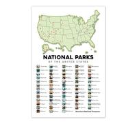 KCDFDVJFBM 63 National Parks Travel Map Poster - Checklist for Park Bucket List, Adventure Wall-Art Print for Home and Office Decor(Unframed,12x18inch(30x45cm))