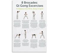 KCDFDVJFBM 8 Brocades Qi Gong Poster - Exercises to Balance Mind, Body &, Canvas Wall-Art for Living Room Bedroom Decor(Unframed,12x18inch(30x45cm))