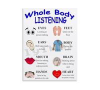 KCDFDVJFBM Active Listening Skills Poster Whole Body Listening Chart Educational Canvas Art for School Home Decor(Framed,08x12inch(20x30cm))