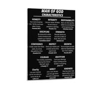 KCDFDVJFBM Attributes of a Man Of God Wall-Art - Christian Leadership with Bible Verses for Home Office and Church(Unframed,12x18inch(30x45cm))