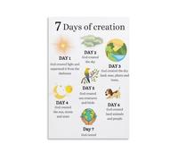 KCDFDVJFBM Biblical Creation Story Seven Days Guide Art God Created Light Sky Land Sun Moon Fish Birds For Nursery Decor(Framed,08x12inch(20x30cm))