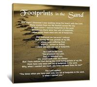 KCDFDVJFBM Canvas Print Art Poster Modern Home Decor Wall-Art Footprints in The Sand Inspirational Poem for Living Room Bedroom(Framed,12x18inch(30x45cm))