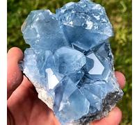 KCDFDVJFBM Celestite Crystal Cluster, Irregular Blue Celestine Geode Rough Stone Ore Specimens for Home Decor,200~300g