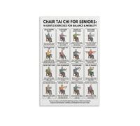 KCDFDVJFBM Chair Tai Chi for Seniors and Elderly Gentle Seated Exercise Chart Poster Low Impact Workout Guide Canvas Painting Home Wall-Art Decor(Framed,12X18inch(30X45cm))