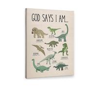 KCDFDVJFBM Christian Dinosaur Wall-Art Framed Canvas, I Am Biblical Affirmations Print for Boys Room Bedroom Playroom Inspirational Decor(Framed,12x18inch(30x45cm))