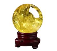 KCDFDVJFBM Citrine Crystal Ball, Yellow Gemstone Sphere Feng Shui Money Stone with Wooden Stand for Divination Protection Decor,9cm