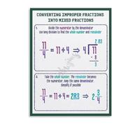 KCDFDVJFBM Converting Fractions Math Poster Educational Wall-Art for Classroom Study Room Homeschool(Framed,08x12inch(20x30cm))