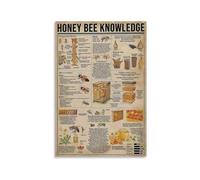 KCDFDVJFBM Decorative Canvas Art Vintage Honey Bee Knowledge Poster Apiarists Lovers Farmhouse Kitchen Gift Aesthetic Painting for Living Room Style(Framed,16x24inch(40x60cm))