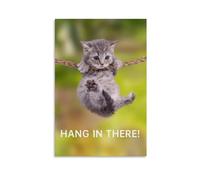 KCDFDVJFBM Encouragement Wall-Art with Funny Cat, Hang in There Motivational Poster on Canvas, for Boring Cubicle, Home Office or Dorm Room Lift (Framed,12x18inch(30x45cm))