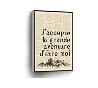 KCDFDVJFBM French Quote Canvas Print Jaccepte La Grande Aventure Detre Moi Simone de Beauvoir Dictionary Plaque Wall-Art for Home Office School Decor(Unframed,08x12inch(20x30cm))