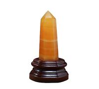KCDFDVJFBM Gemstone Amethyst Point Crystal Column with Wooden Base Rose Quartz Tower Ornament Ornaments (Color : Yellow Calcite)