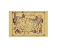 KCDFDVJFBM Historical Map of Native American Tribes, Pre-Colonial United States Indigenous Lands, Vintage Canvas Print for Den, Office or College Dorm(Framed,08x12inch(20x30cm))