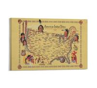 KCDFDVJFBM Historical Map of Native American Tribes, Pre-Colonial United States Indigenous Lands, Vintage Canvas Print for Den, Office or College Dorm(Framed,12x18inch(30x45cm))