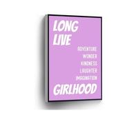 KCDFDVJFBM Home Office School Decor Long Live Girlhood Canvas Print Boho Girls Room Wall-Art Sign(Framed,16x24inch(40x60cm))
