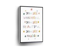 KCDFDVJFBM Home Office School Decor You Are Wonderful You Are Beautiful You Are Magic Canvas Print Inspirational Quote Wall-Art Rainbow Font(Framed,12x18inch(30x45cm))