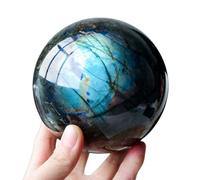 KCDFDVJFBM Labradorite Crystal Ball with Stand Sphere Rock Quartz Feng Shui for Meditation/Healing/Divination/Yoga/Decoration,60mm
