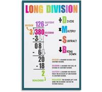 KCDFDVJFBM Math Long Division Anchor Chart, Educational Poster with Divide Multiply Subtract Bring Down Steps, Colorful Classroom or Homeschool Wall-Art(Framed,12x18inch(30x45cm))