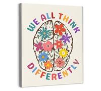 KCDFDVJFBM Mental Health Decor We All Think Differently Neurodiversity Floral Brain Wall-Art for Classroom and Office(Unframed,16x24inch(40x60cm))