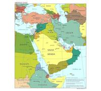 KCDFDVJFBM Middle East Region Map Poster Comprehensive Political Map with National Flags and Cities Educational Print for Home School Decor(Framed,12x18inch(30x45cm))