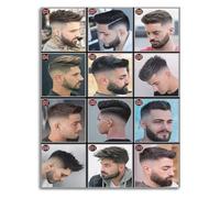 KCDFDVJFBM Modern Barber Shop Canvas Poster Mens Hairstyles Painting Laminated Wall-Art Print for Home Salon Decor(Framed,08x12inch(20x30cm))